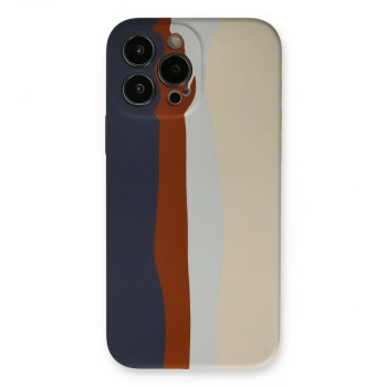 Apple İphone 13 Pro Kılıf Ebruli Lansman Silikon - Lacivert-krem