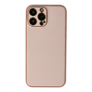 Apple İphone 13 Pro Max Kılıf Coco Deri Silikon Kapak - Pudra