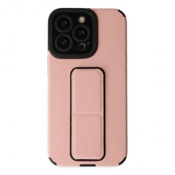 Apple İphone 13 Pro Max Kılıf Mega Standlı Silikon - Pudra