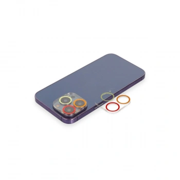 Apple İphone 13 Pro Max Renkli Kamera Lens Koruma Cam - Turuncu-kırmızı