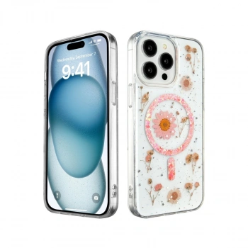 Apple İphone 14 Pro Max Kılıf Daisy Simli Magsafe Kapak - Pembe