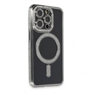 Apple İphone 14 Pro Max Kılıf Joke Simli Magneticsafe Kılıf - Gri