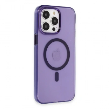Apple İphone 14 Pro Max Kılıf Tron Şeffaf Magsafe Kapak - Derin Mor