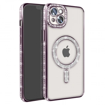 Apple İphone 15 Kılıf Joke Simli Magneticsafe Kılıf - Derin Mor