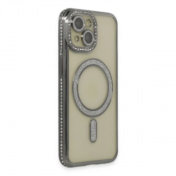Apple İphone 15 Kılıf Joke Simli Magneticsafe Kılıf - Gri
