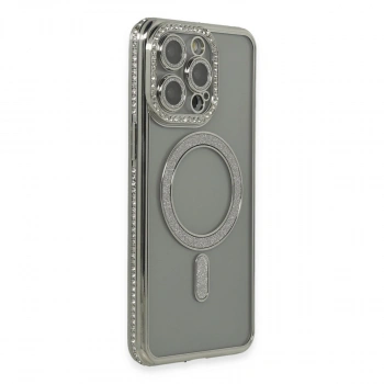 Apple İphone 15 Pro Kılıf Joke Simli Magneticsafe Kılıf - Gri