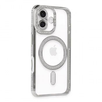 Apple İphone 16 Kılıf Joke Simli Magneticsafe Kılıf - Gümüş