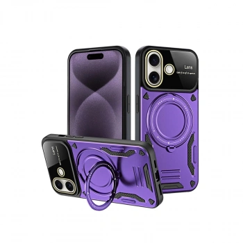 Apple İphone 16 Kılıf Joy Lens Standlı Kapak - Mor