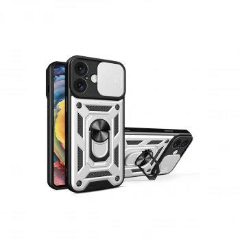 Apple İphone 16 Kılıf Pars Lens Yüzüklü Silikon - Gümüş