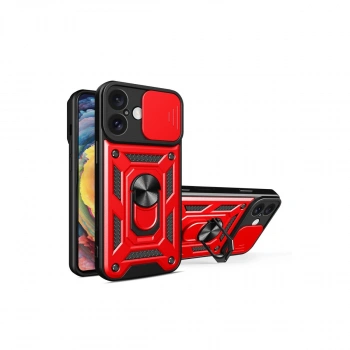 Apple İphone 16 Kılıf Pars Lens Yüzüklü Silikon - Kırmızı