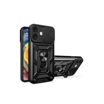 Apple İphone 16 Kılıf Pars Lens Yüzüklü Silikon - Siyah