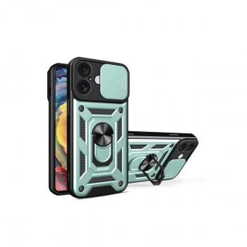 Apple İphone 16 Kılıf Pars Lens Yüzüklü Silikon - Yeşil