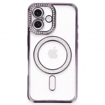 Apple İphone 16 Plus Kılıf Joke Simli Magneticsafe Kılıf - Derin Mor