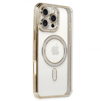 Apple İphone 16 Pro Kılıf Joke Simli Magneticsafe Kılıf - Gold