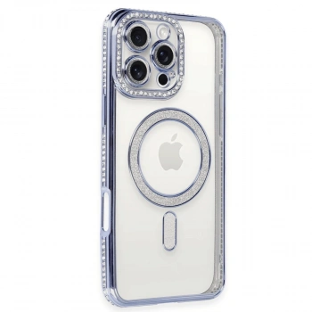 Apple İphone 16 Pro Kılıf Joke Simli Magneticsafe Kılıf - Mavi