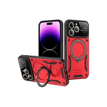 Apple İphone 16 Pro Kılıf Joy Lens Standlı Kapak - Kırmızı