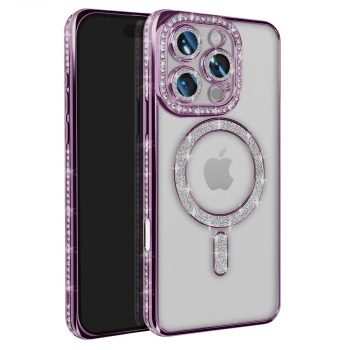 Apple İphone 16 Pro Max Kılıf Joke Simli Magneticsafe Kılıf - Derin Mor