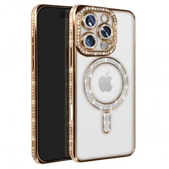 Apple İphone 16 Pro Max Kılıf Joke Simli Magneticsafe Kılıf - Gold