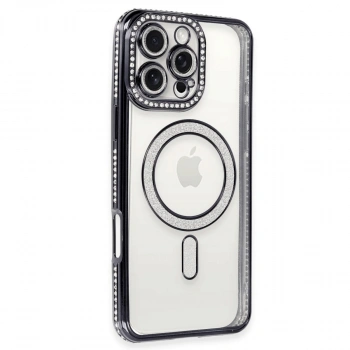 Apple İphone 16 Pro Max Kılıf Joke Simli Magneticsafe Kılıf - Gri