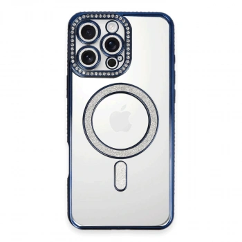 Apple İphone 16 Pro Max Kılıf Joke Simli Magneticsafe Kılıf - Lacivert