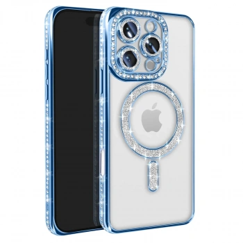 Apple İphone 16 Pro Max Kılıf Joke Simli Magneticsafe Kılıf - Mavi