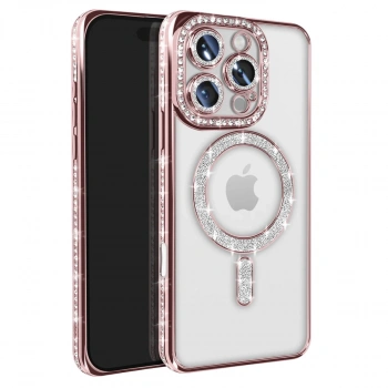 Apple İphone 16 Pro Max Kılıf Joke Simli Magneticsafe Kılıf - Pembe