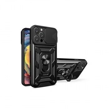 Apple İphone 16 Pro Max Kılıf Pars Lens Yüzüklü Silikon - Siyah