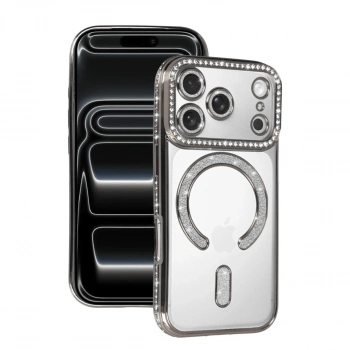 Apple İphone 17 Pro Max Joke Simli Magneticsafe Kılıf - Gümüş