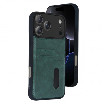 Apple İphone 17 Pro Sara Kartvizitli Deri Kılıf - Yeşil