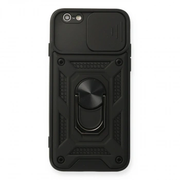 Apple İphone 6 Kılıf Pars Lens Yüzüklü Silikon - Siyah