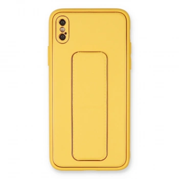 Apple İphone Xs Max Kılıf Coco Deri Standlı Kapak - Sarı