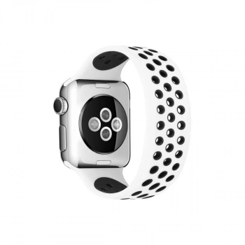 Apple Watch 38mm Ayarlı Delikli Silikon Kordon - Beyaz-siyah