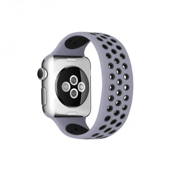 Apple Watch 38mm Ayarlı Delikli Silikon Kordon - Gri-siyah