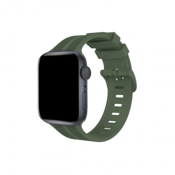 Apple Watch 38mm Kr408 Çizgili Silikon Kordon - Koyu Yeşil