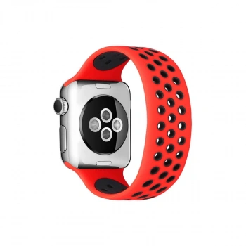 Apple Watch 42mm Ayarlı Delikli Silikon Kordon - Kırmızı-siyah