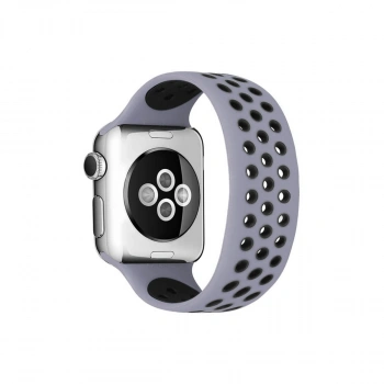 Apple Watch 42mm Ayarlı Delikli Silikon Kordon (saat Değildir) - Gri-siyah