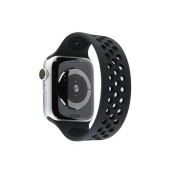 Apple Watch 42mm Ayarlı Delikli Silikon Kordon - Siyah-siyah