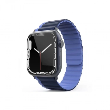 Apple Watch 42mm Mo-wb1 Çift Renk Mıknatıslı Silikon Kordon (saat Değildir) - Lacivert-mavi