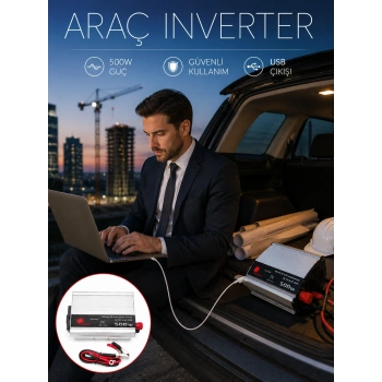 Araç Aküsünü Prize Çeviren 500w Güç İnvertörü