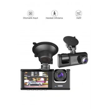 Araç İçi 1080p 3 Kameralı Lcd Ekranlı Gece Görüşlü , G-sensör , Geri Görüş Kamera