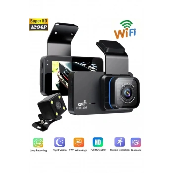 Araç İçi Kamera Wifi Özellikli Ekranlı Ön Ve Geri Görüş Kameralı Mikrofonlu 3 İnç Hd