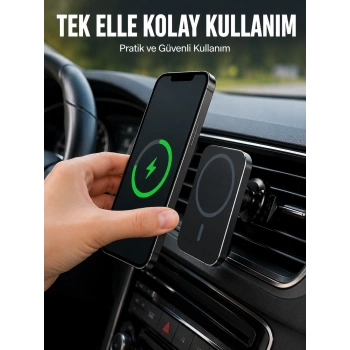 Araç İçi Manyetik Telefon Tutucu Ve 15w Kablosuz Hızlı Şarj Cihazı