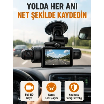 Araç İçi Ve Ön Kameralı 3 İnç Ips Ekranlı Full Hd Güvenlik Kamerası