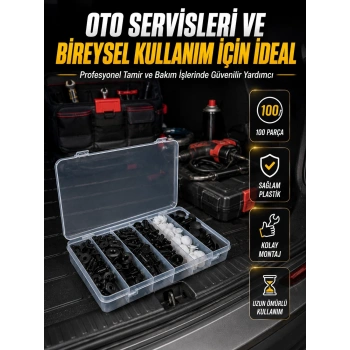Araç Kapı Döşemesi Ve Tampon Klipsi Seti Universal Plastik Sabitleme Klipsi 100 Parça
