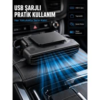 Araç Koltuk Başlığı Soğutucu Fan 5 Kademeli Hız Ayarlı Usb Şarjlı Boyun Serinletici