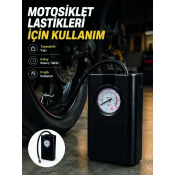Araç Lastik Şişirme Pompası Taşınabilir Analog Basınç Göstergeli Hava Kompresörü