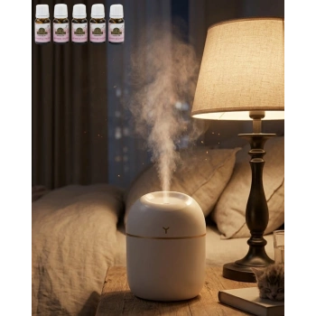 Araç Ve Ofis İçin Mini Nemlendirici 5 Esans Hediyeli Usb Led Işıklı Buhar Makinesi