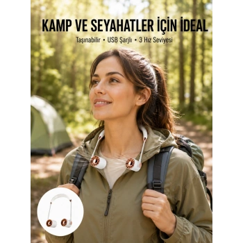 Asılabilir Mini Boyun Fanı | 1000mah Şarjlı, Turbo Güçlü Rüzgar Yeni Nesil