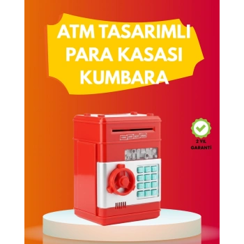 Atm Görünümlü Kırmızı Elektronik Şifreli Kumbara