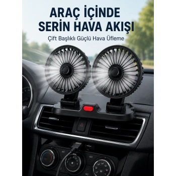 Ayarlanabilir Çift Başlıklı Sessiz Araç İçi Vantilatör